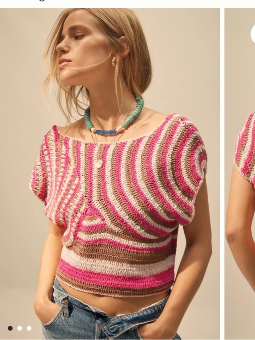 Anthropologie Crochet Muscle Sweater Top Pink Extra Large